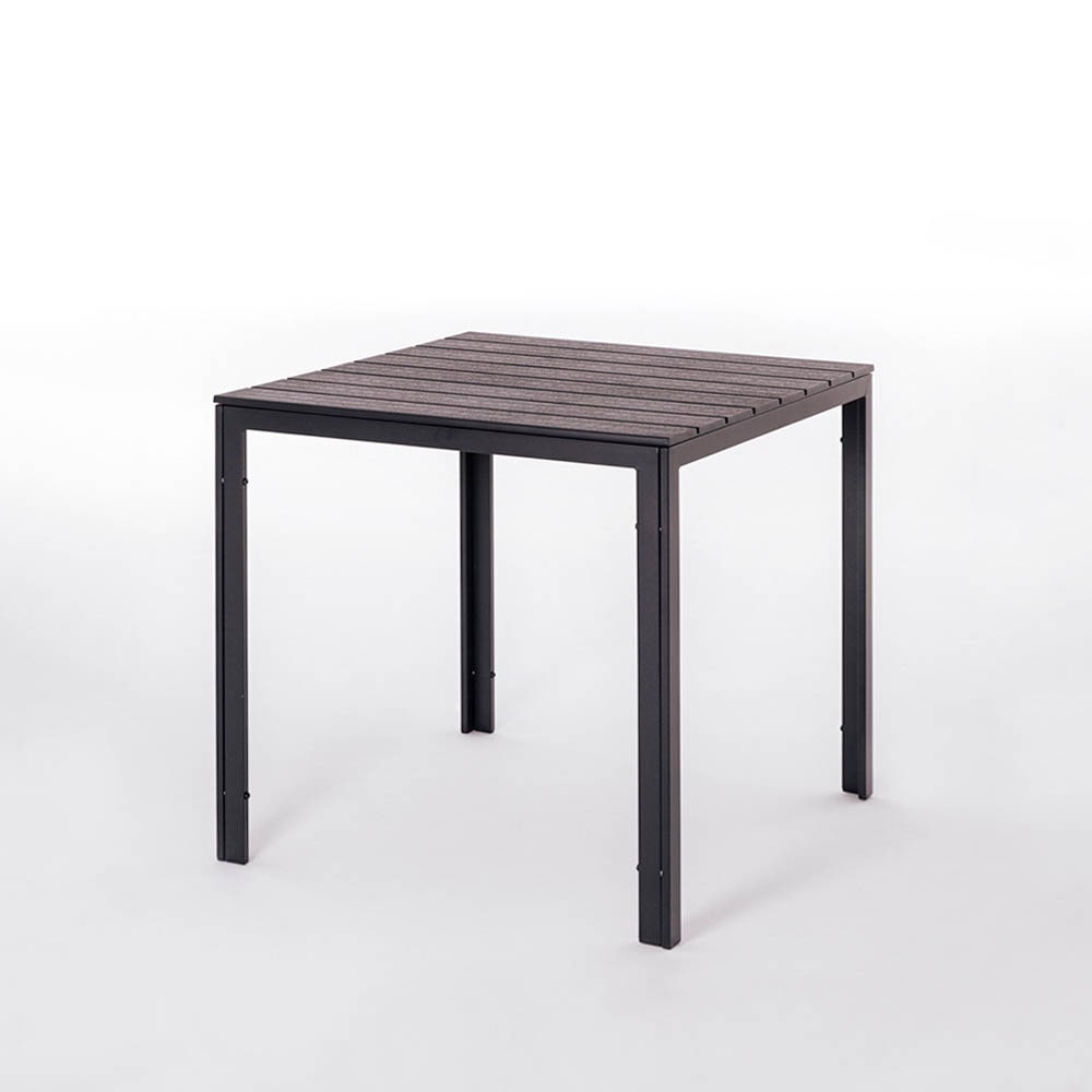 Table de jardin carrée 78x78 cm,structure en acier et plateau effet bois,style moderne pour jardin ou terrasse - GABRIEL - Moka
