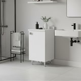 thumbnail of Weißer Schrank mit Aufsatz, Metallfüßen und verstellbarem Fach, vormontiert für Bad, Waschküche, Küche und Flur.