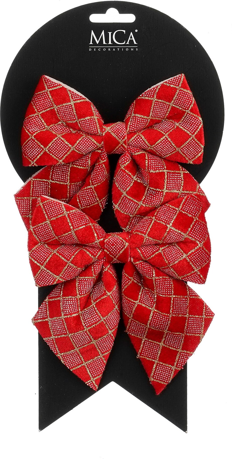 2 Weihnachtsschleifen 12cm Samtoptik mit  Rautenmuster Geschenkschleifen Weihnachtsschleifen festliche Dekoration Weihnachten Hochzeit Rot Gold