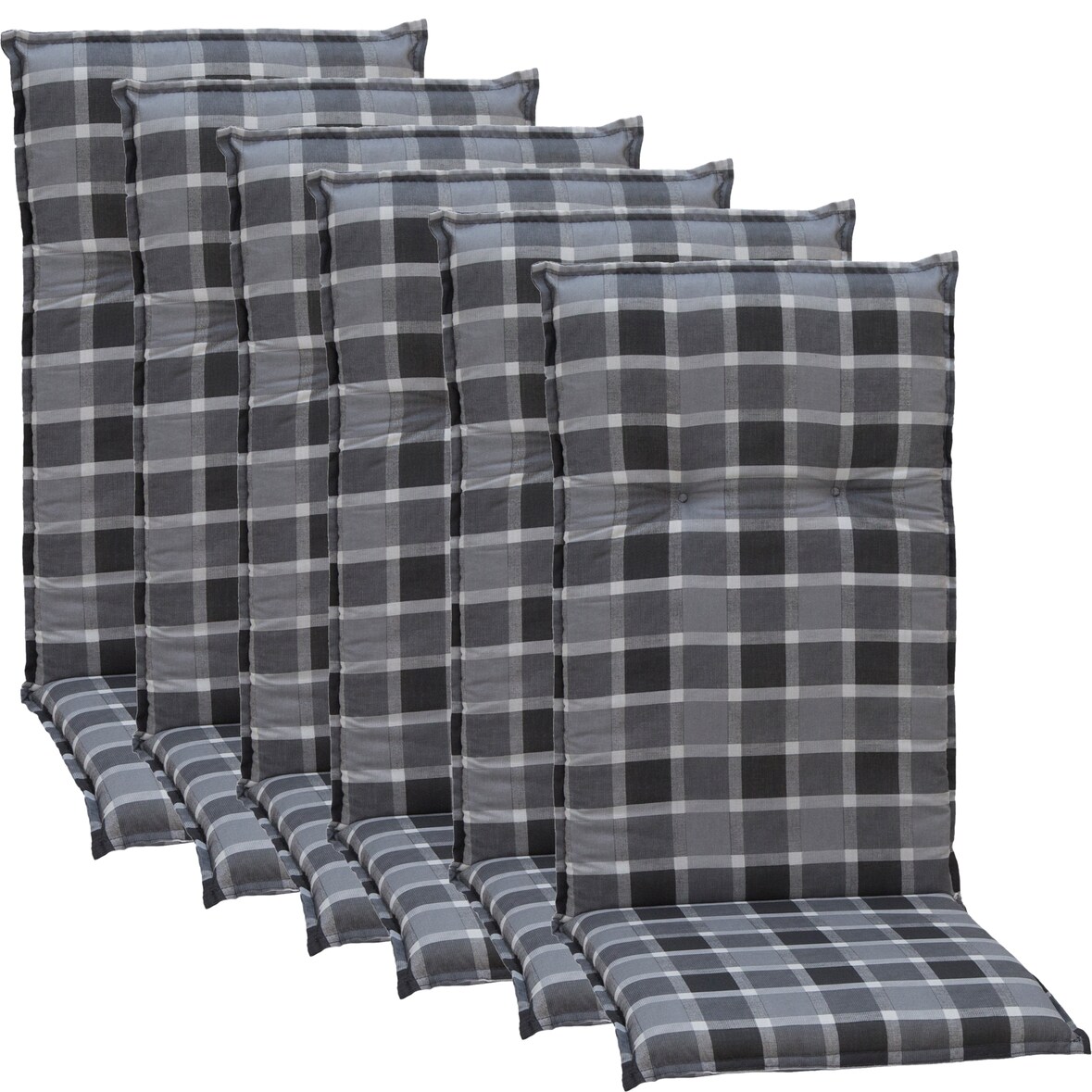 Gartenstuhl-Auflage Barcelona – Hochlehnerauflage für Gartenstühle Anzahl:6er Set,Dessin:Grau / Anthrazit Karo M650