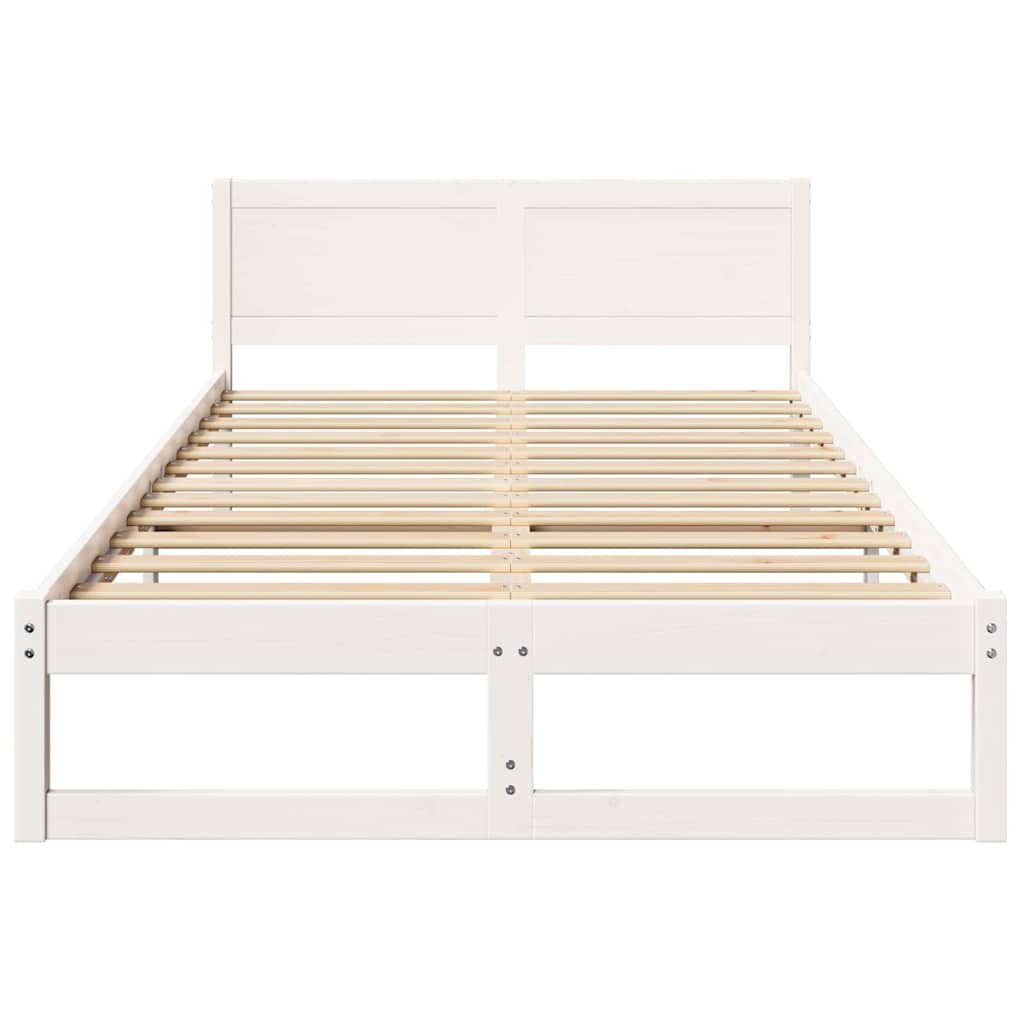 vidaXL Bettrahmen mit Kopfteil Weiß 140 x 190 cm Massives Kiefernholz