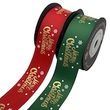 thumbnail of Dayshake Weihnachtsband - 2 Stück - Rot und Grün - 5 Meter - Frohe Weihnachten - Luxuriöses Satinband