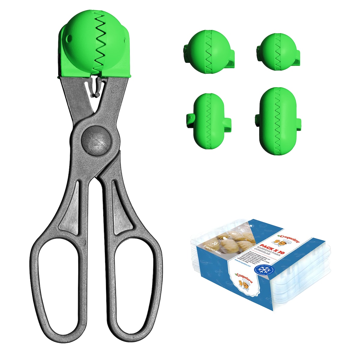 La Croquetera - Set mit multifunktionalem Utensil mit 4 austauschbaren Formen und 20 Aufbewahrungstabletts für Kroketten in Grün