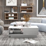 thumbnail of Merax Couchtisch hochglanz mit 15 Farben LED-Beleuchtung, Wohnzimmertisch mit großen Stauraum und Schublade, weiß