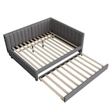 thumbnail of Ausziehbares Schlafsofa 140x200 mit Lattenrost, Polsterbett aus Samt, multifunktionales Sofa-Bett, komfortables Schlafzimmerdesign, Grau