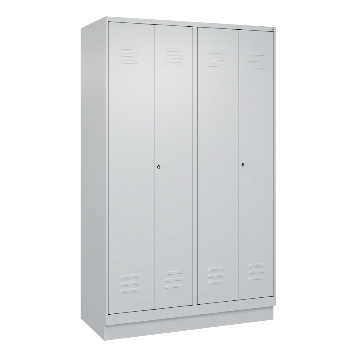 C+P Doppel-Spind Classic PLUS, Sockel, 4 Abteile, HxBxT 195x120x50cm, Zylinderschloss, Hellgrau/Hellgrau von PROREGAL