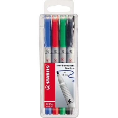 STABILO Pochette de 4 marqueurs pointe moyenne OHPen soluble 1 mm