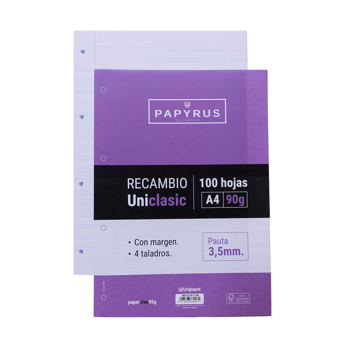 Recargas A4 100 folhas 90 gsm 3,5 mm pautadas com margem e perfurações