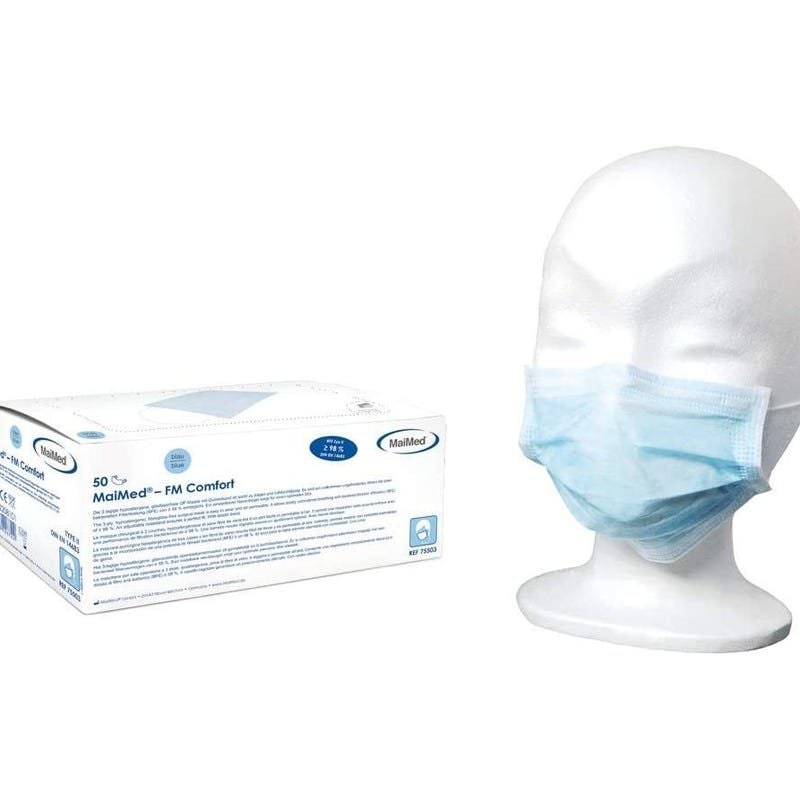 MAIMED- FM Comfort OP-Mundschutz, Maske 3-lagig medizinischer Mundschutz EN 14683 (Typ II) blau  1000 Stück
