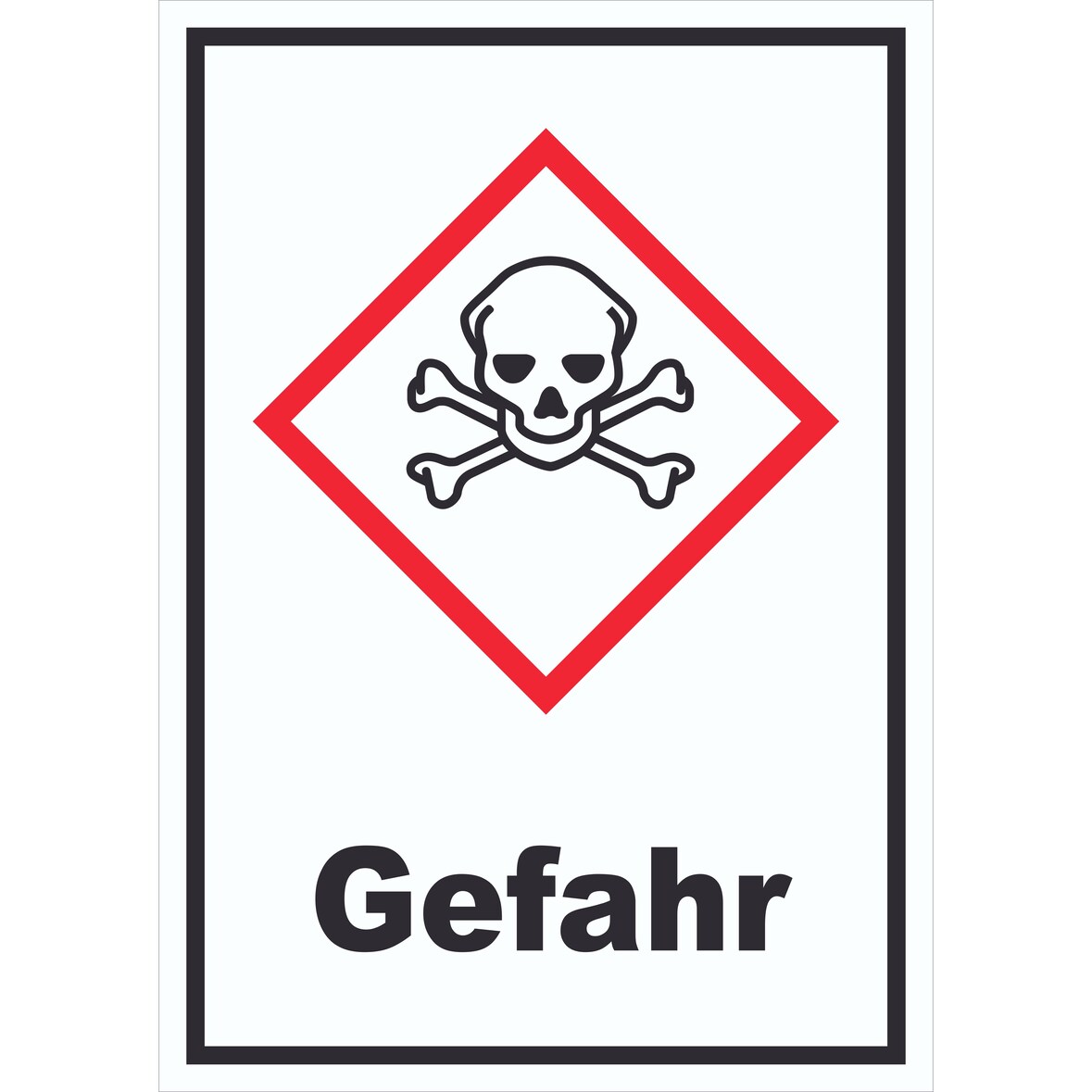 Schild akut toxisch Gefahr Toxizität Totenkopf hochkant A6 Rückseite selbstklebend