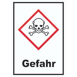 thumbnail of Schild akut toxisch Gefahr Toxizität Totenkopf hochkant A6 Rückseite selbstklebend