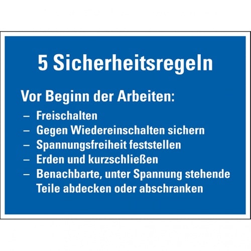 Dreifke® Hinweisschild 5 Sicherheitsregeln Vor der Arbeit, Recycling-Verbundplatte, 200x150mm