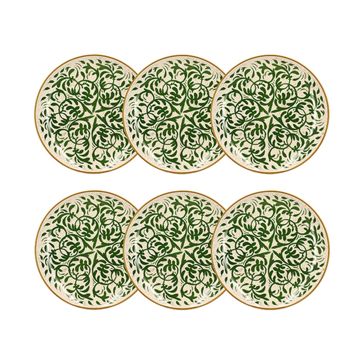 Novastyl - Lot 6 Assiettes Plates Heraclee 27cm En Gres Decor Vert