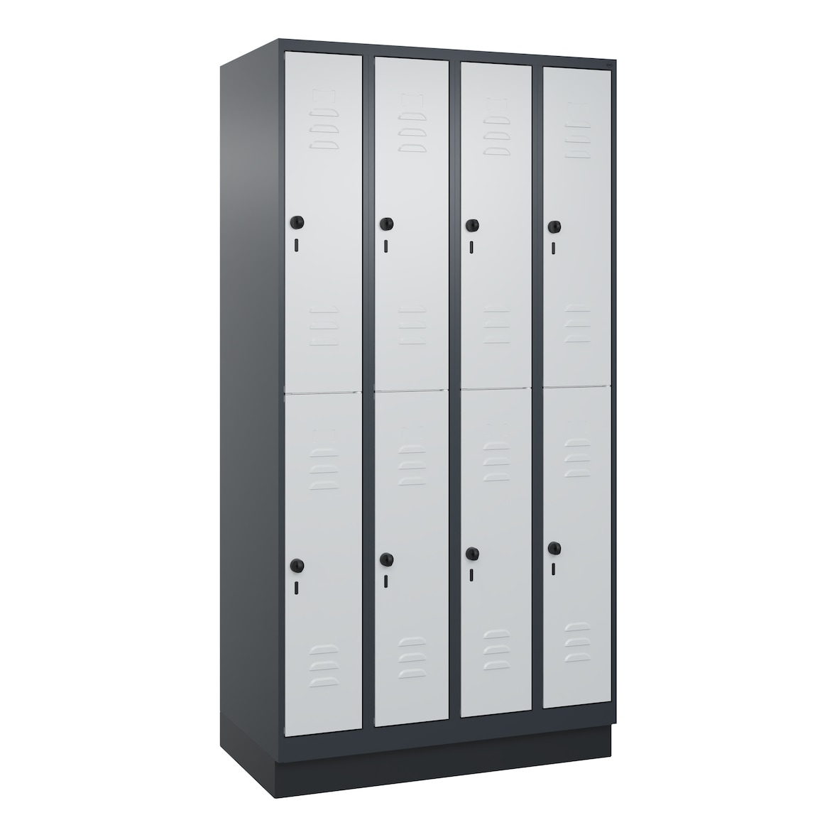 C+P Spind Classic PLUS, Sockel, 8 Abteile, HxBxT 195x100x50cm, Sicherheitsdrehriegel, Anthrazit/Hellgrau von PROREGAL