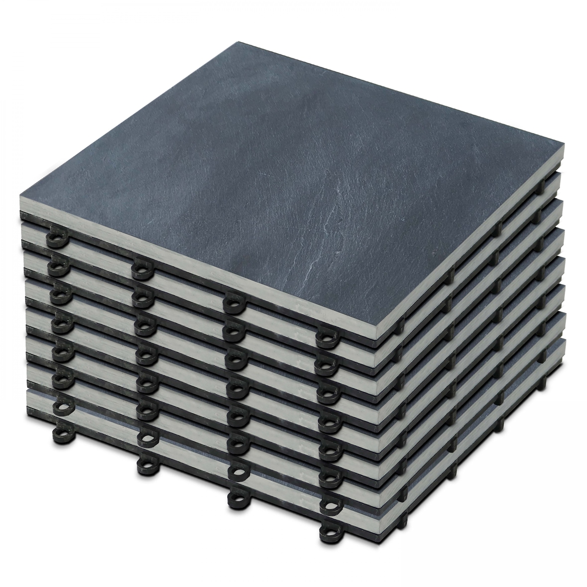 Lot de 8 dalles clipsables en pierre noire - Oviala