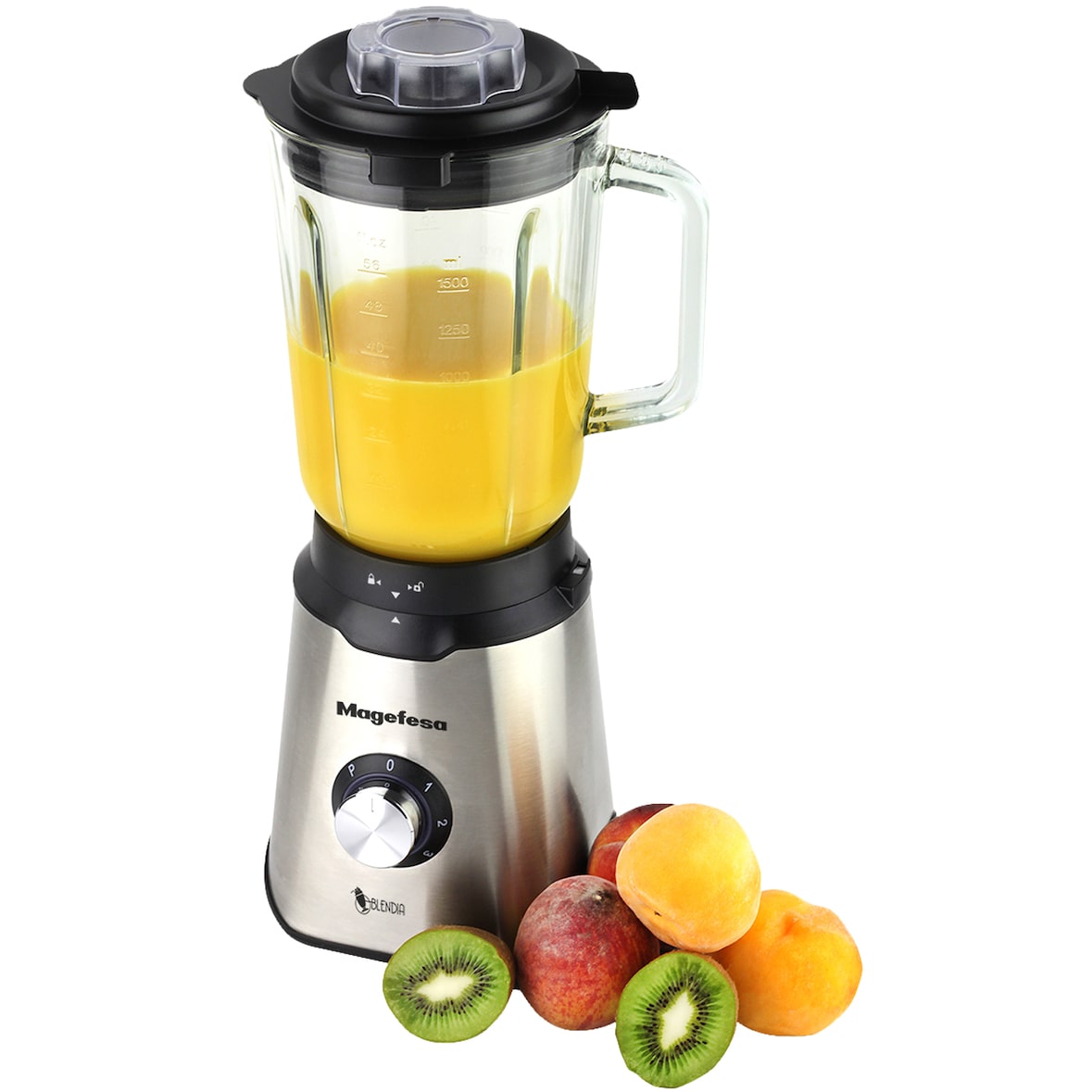 Magefesa Blendia - Batidora de Vaso, 800W, 1.5L, Sistema de 3 Velocidades, Función Impulso, Cuchillas de Acero Inoxidable, Desmontable, Pica Hielos