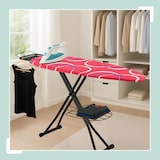 thumbnail of Relaxdays Bügelbrett für Dampfbügeleisen, 110 x 33 cm, höhenverstellbar, klappbar, Kleiderablagen, Bügeltisch, rot