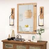 thumbnail of Espelho de parede COSTWAY, espelho grande com moldura de madeira, espelho decorativo com ganchos de metal, natural