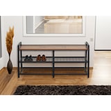 thumbnail of Zapatero HWC-A27, mueble zapatero banco zapatero, 4 compartimentos estructura metálica 3D 40x107x38cm, aspecto roble salvaje