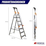 thumbnail of PROREGAL Stufenstehleiter ATLAS mit Werkzeugablage & Handlauf | einseitig begehbar | 6 Stufen | Arbeitshöhe 3,19m | Traglast 150kg