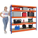 thumbnail of PROREGAL Profi Schwerlastregal RHINO | HxBxT 180x200x60cm | 5 Spanplatten-Ebenen 8mm | Fachlast 500kg | Blau/Orange | Stecksystem Lagerregal