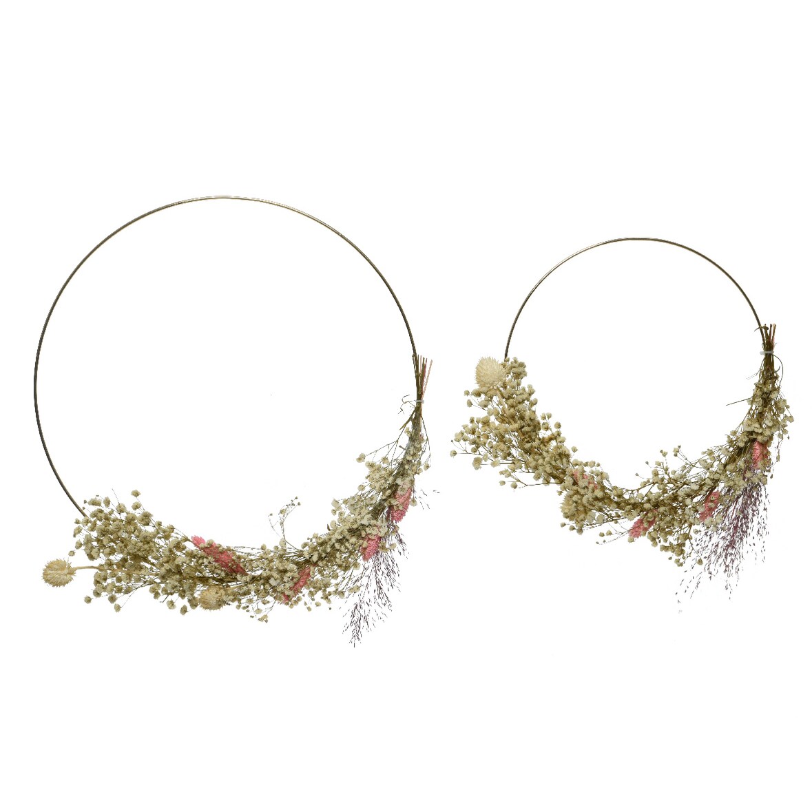Metallringe Set 34cm+24cm Trockenblumenkranz Dekokränze Hängedeko naturweiß rosa