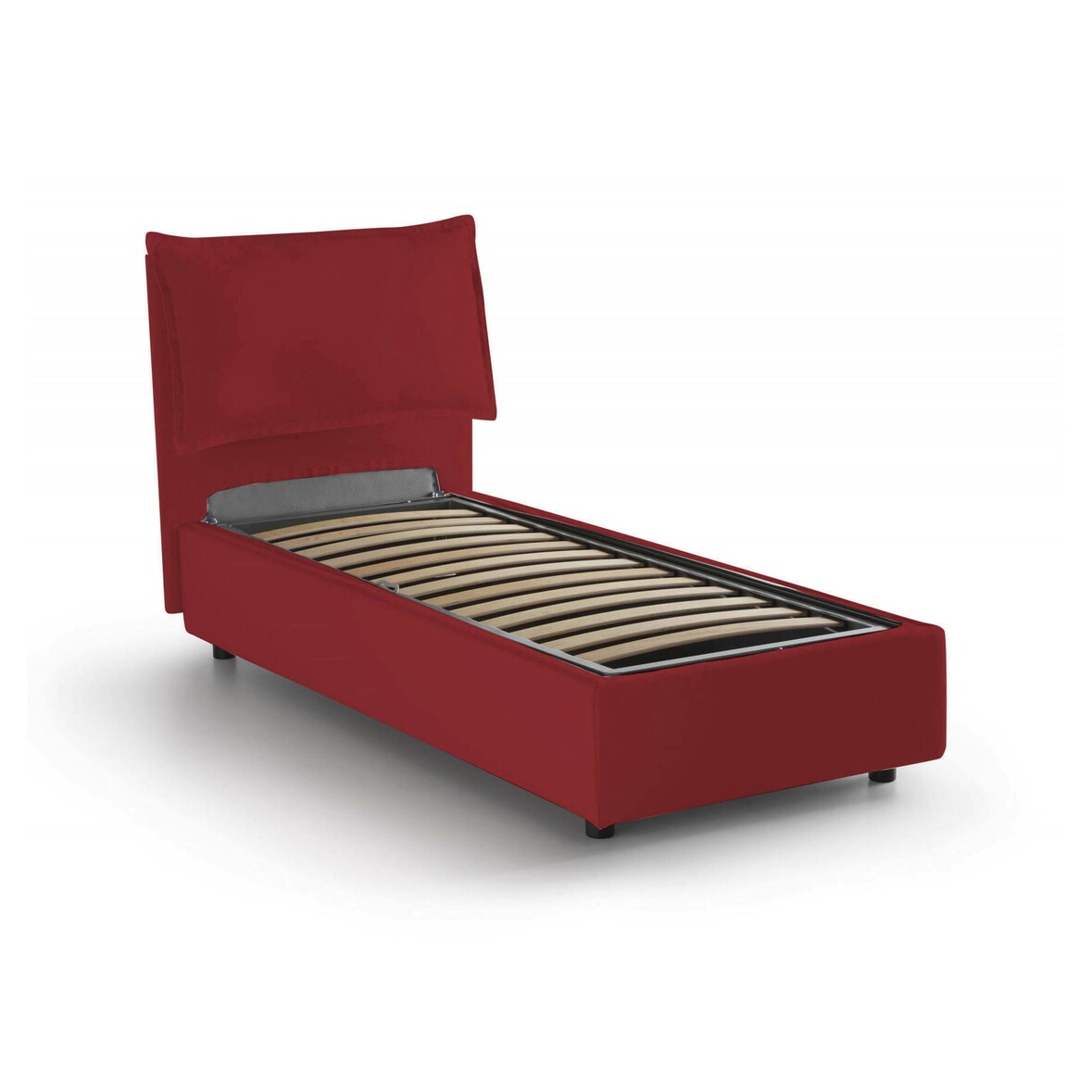 Dmora Dmosco Einzelbett, Bettkasten mit Stoffbezug, 100 % Made in Italy, Öffnung vorne, geeignet für Matratze 80x190 cm, Rot