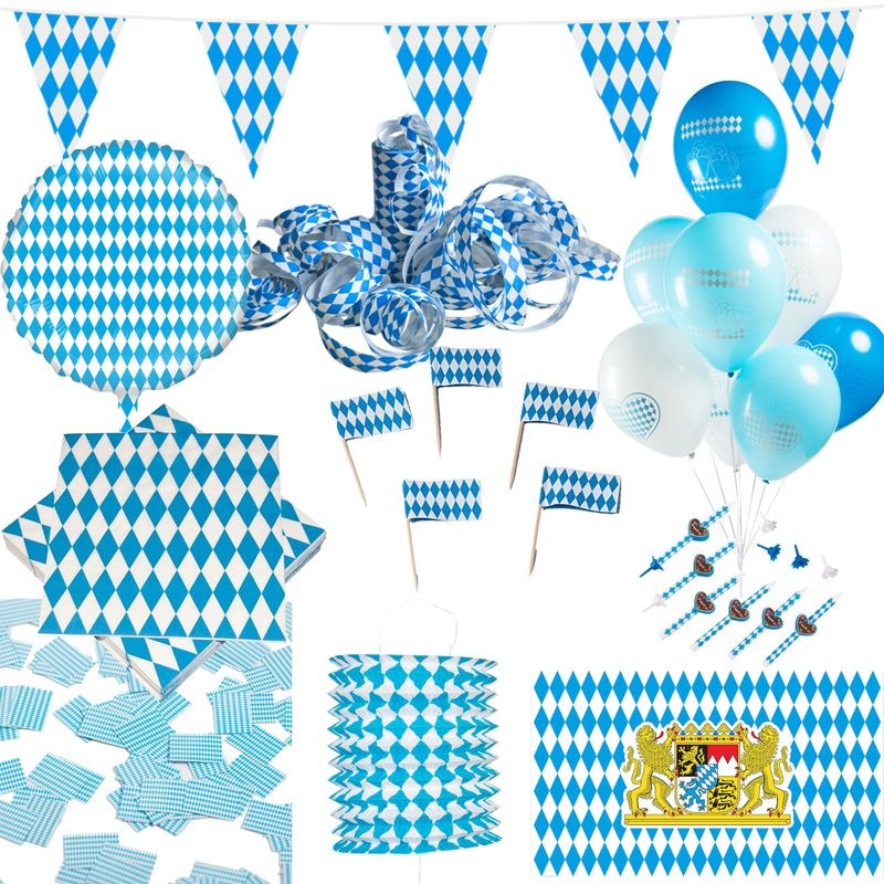 XL Oktoberfest Deko Set Partyset Dekoration Wiesn Party blau weiss