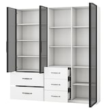 thumbnail of Merax LED Vitrinenschrank 140×40×160 cm, Glasvitrine & Bücherregal, Multifunktionsschrank mit Schubladen, staubdichte Vitrine mit Beleuchtung, weiß