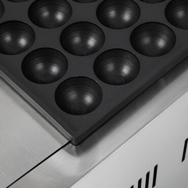 VERTES Takoyaki Maker – Elektrisch 2000W, gietijzeren plaat met antiaanbaklaag, 28 holtes, tot 300 °C, roestvrijstalen behuizing