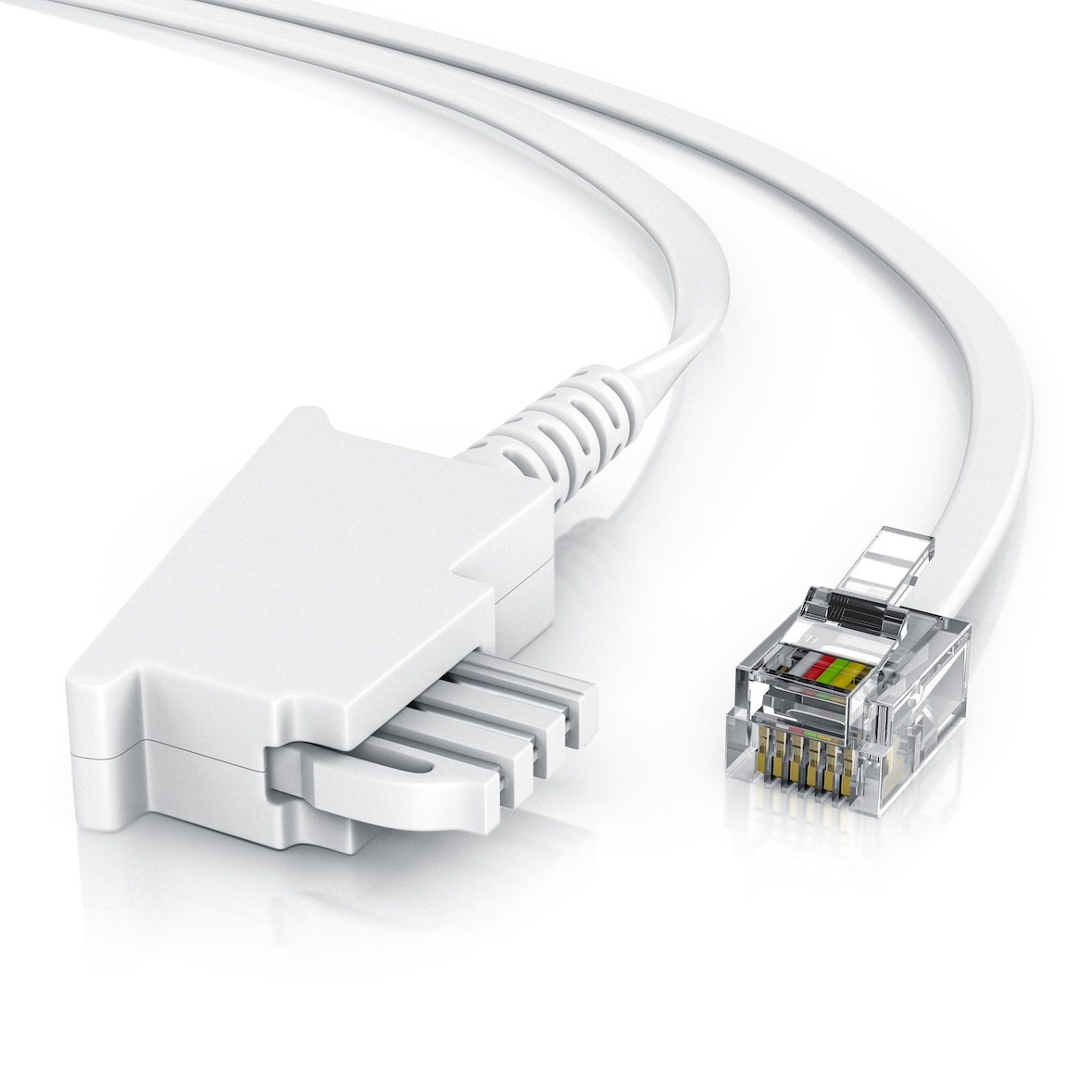 CSL - 15m Telefonkabel TAE-F Stecker auf RJ11 Stecker − Int. Norm 6P4C / 4-polig belegt − Flachkabel - TAE-F - weiß