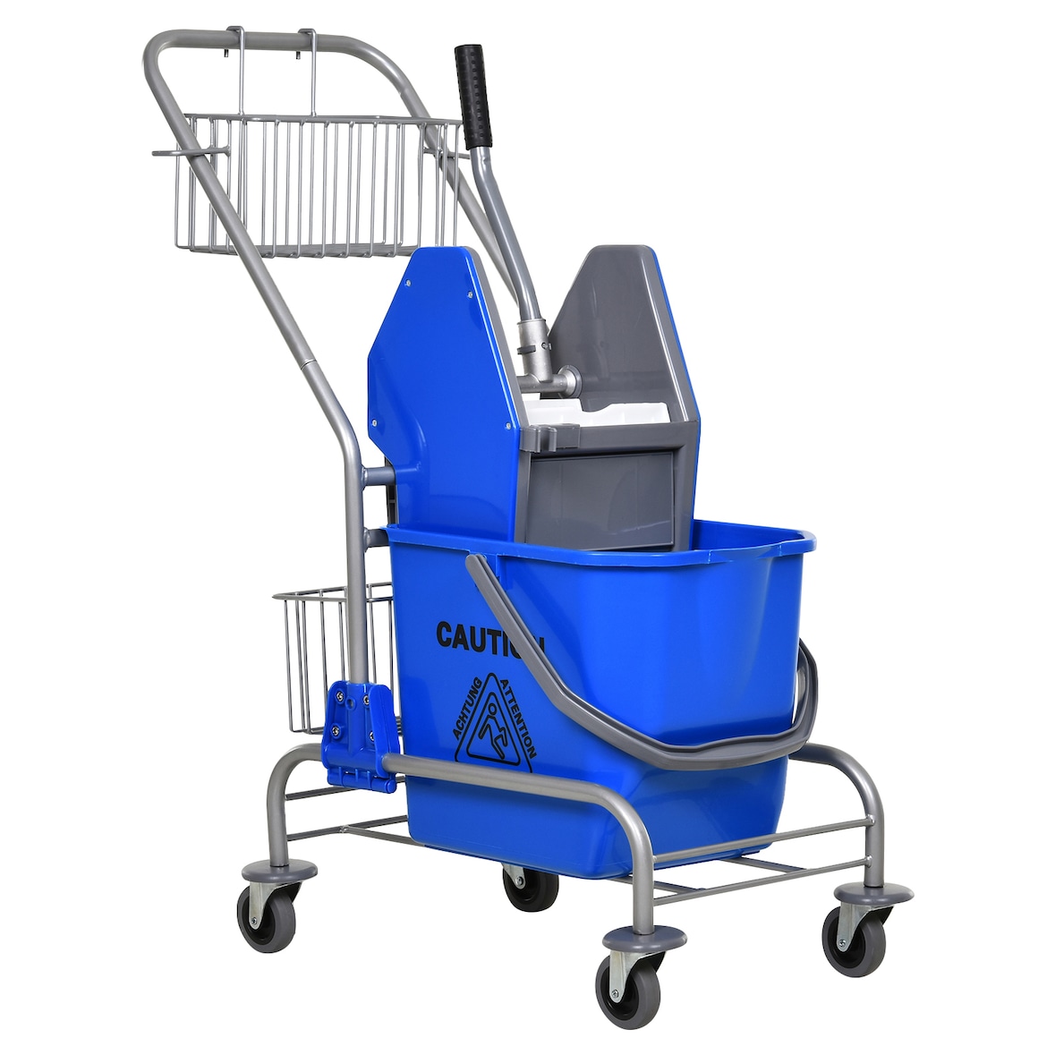 Cubo de Fregona Comercial con Escurridor Ruedas y Cestas Capacidad de 26 L Azul