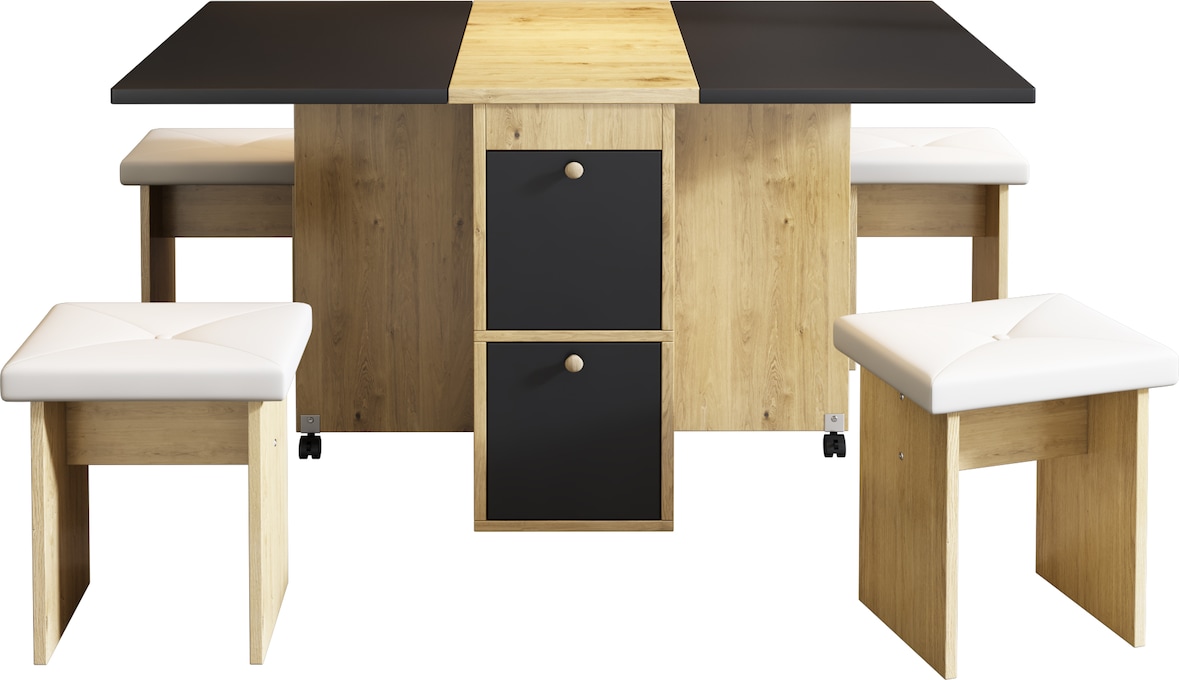 Essgruppe Esstischset mit 4 Stühlen klappbar ausziehbar Weiß+Schwarz 120x80x75 cm, platzsparend, multifunktional für Essen und Homeoffice