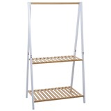 thumbnail of Bambus Standgarderobe HWC-Q32, Garderobenständer Kleiderständer Schuhregal, Stange 2 Ablagen 130x70x44cm ~ natur-weiß
