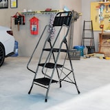 thumbnail of HOMCOM escalera plegable de 3 peldaños con bolsa de herramientas, carga 150 kg, con peldaños anchos antideslizantes, bloqueo de seguridad, negro