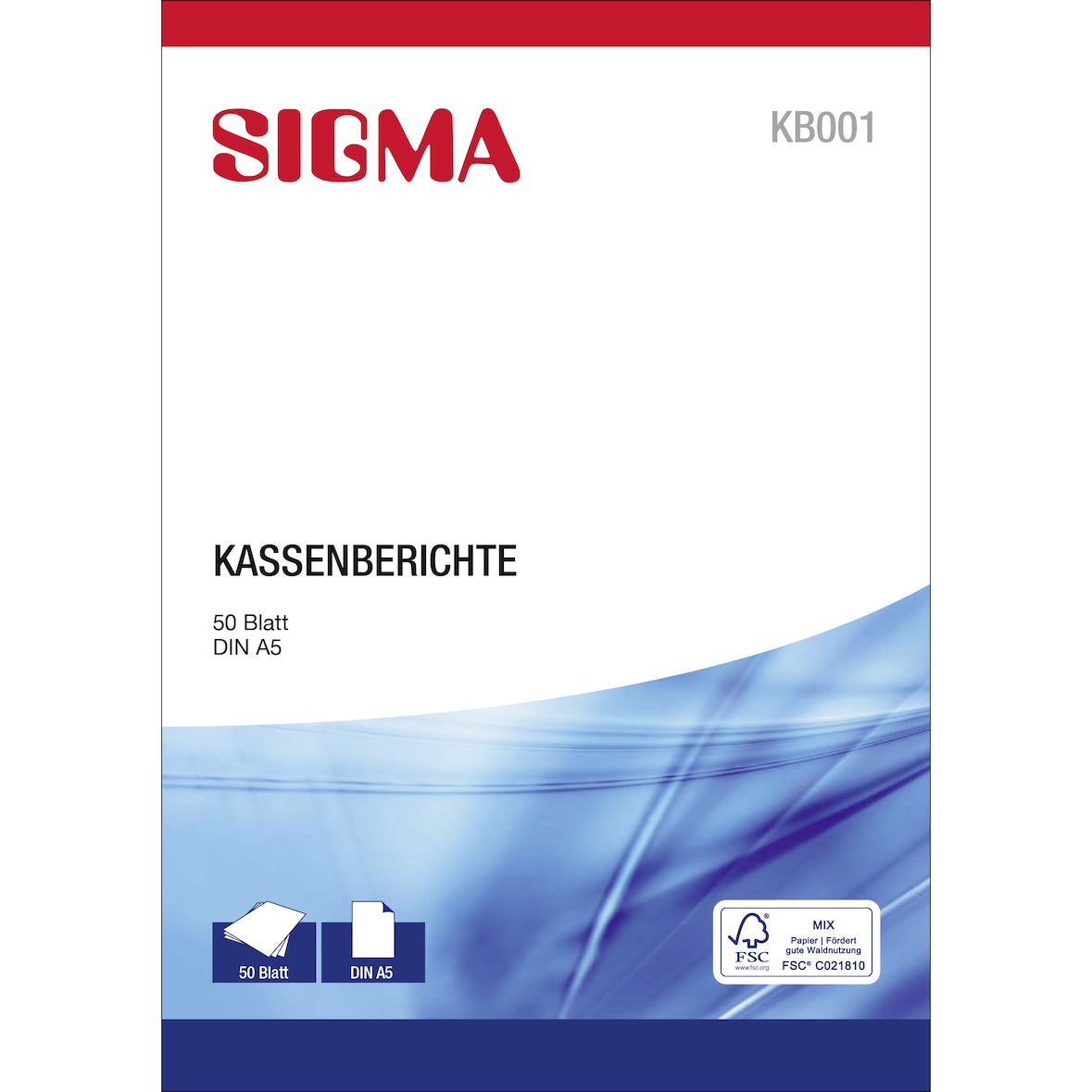 SIGMA KB001 Kassenberichte, 50 Blatt, A5, 10 Stück