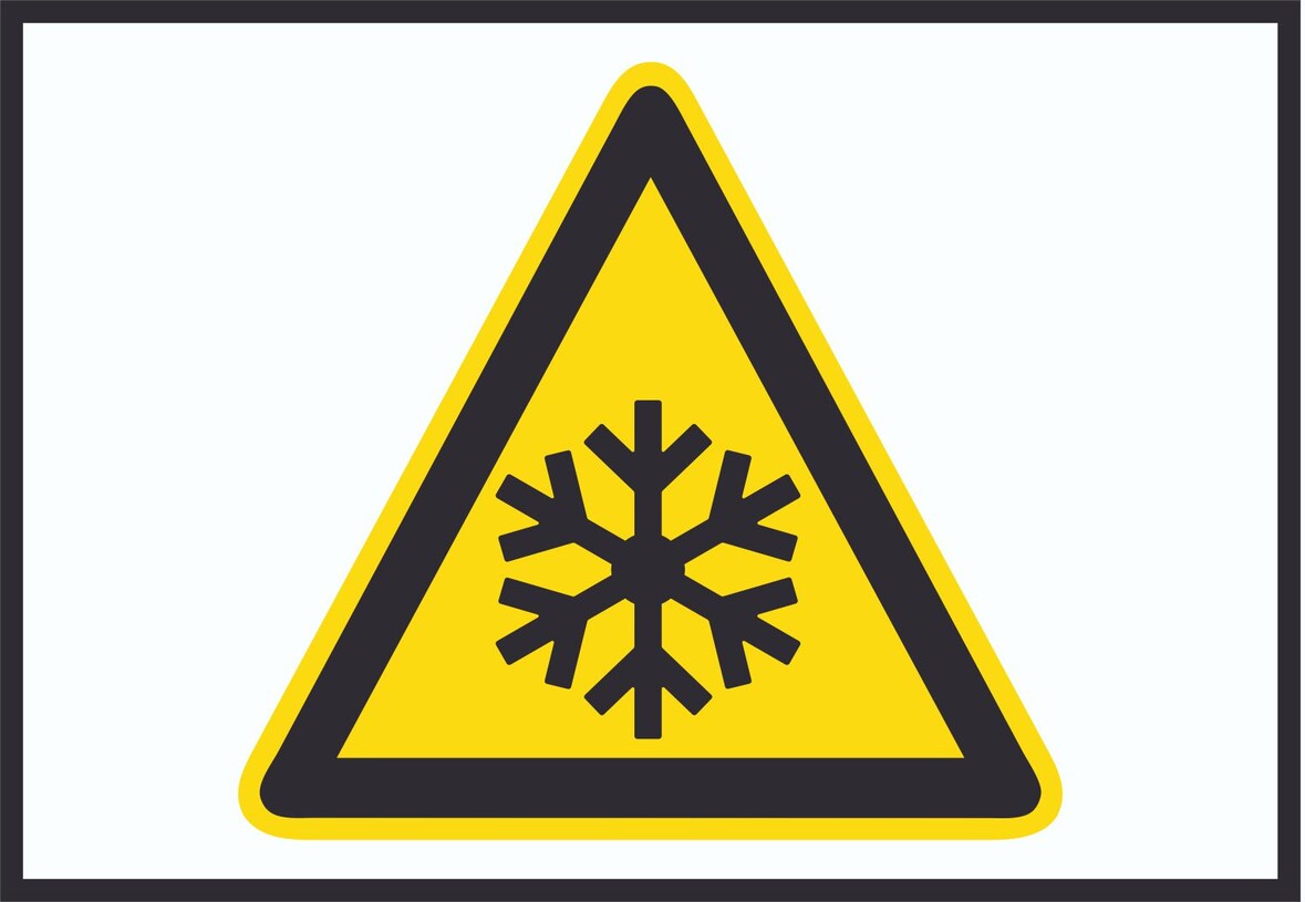 Achtung Kälte Symbol A0 Rückseite selbstklebend Schild