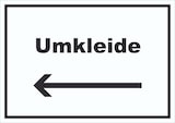 thumbnail of Umkleide Schild mit Text und Richtungspfeil links Ankleide Kabine waagerecht A4 Rückseite selbstklebend