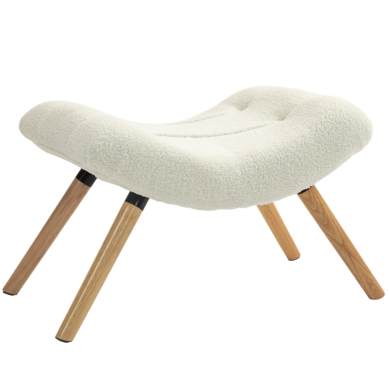 STILVORA Fußhocker Polsterhocker 67x45x38 cm Cremeweiß mit Berberfleece Bezug, ergonomischer Oversize Sitz, Buchenholzbeine, vielseitig als Sitz und