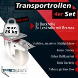 thumbnail of PRIOstahl Transportrollen 100mm Rollensatz 2 Bockrollen + 2 Lenkrollen mit Bremse Weiß Schwerlast