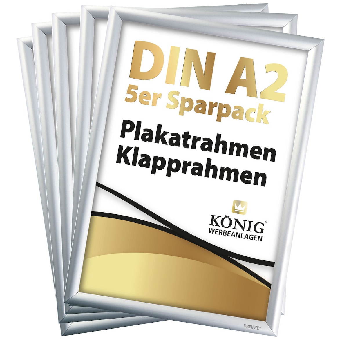 5 Plakatrahmen DIN A2 | 25mm Alu Profil, eckig | silber | Bilderrahmen Klapprahmen Wechselrahmen Posterrahmen | 5er Sparpack | Dreifke®