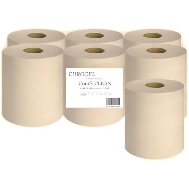 Handtuchrolle, Mittelgroße, 400 Blatt - 2 Lagig 18,1 x 20 cm - Innenabwicklung und Außenabwicklung - 6 Rollen, Natur