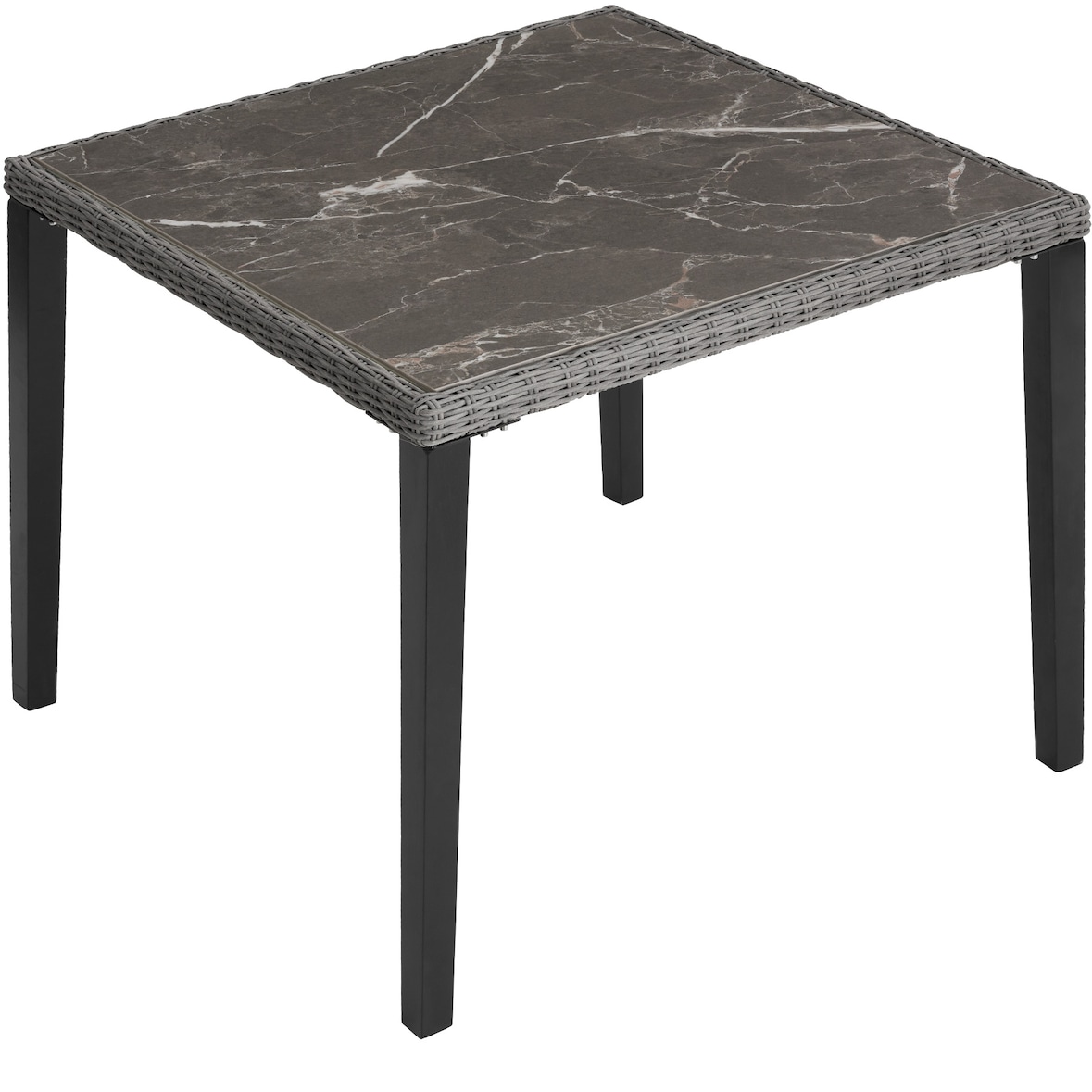 tectake Table en rotin Tarent 93,5 x 93,5 x 75 cm - gris - 404802