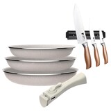 thumbnail of BERGNER - Set 3 Padelle Ø18/20/24cm in Alluminio Pressato Antiaderente con Manico Rimovibile con Set 3 Coltelli in Acciaio Inox con Supporto Magnetico