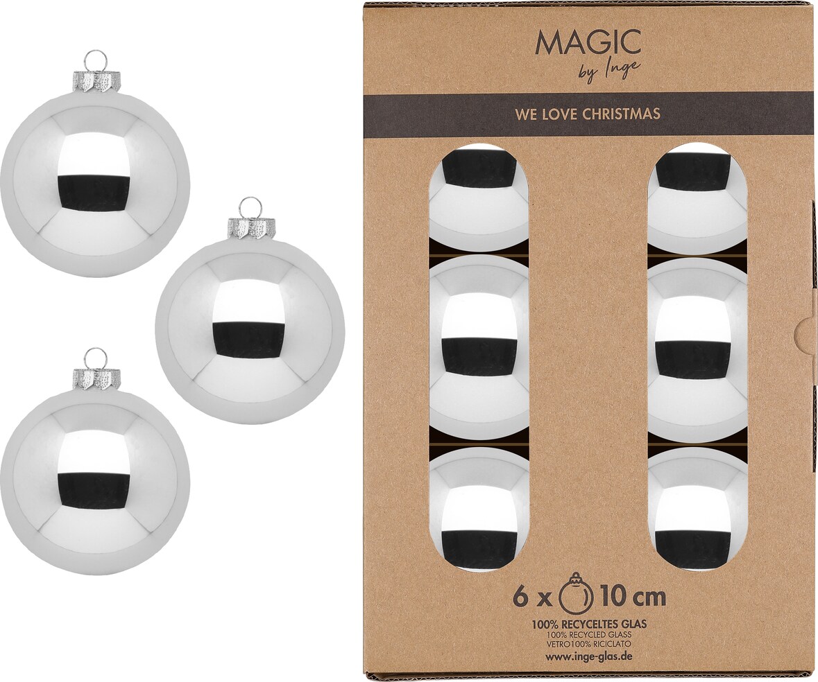 Christbaumkugeln Weihnachtskugeln Glas Ø 10 cm 6 Stück shiny/silver