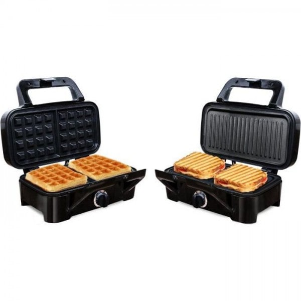 Machine a Gaufre - Gaufrier Electrique   8368 Speed'n Mixt 1200,  & Grill 2 en 1, 1 plaque Gaufres, 1 plaque Gril interchangeables, 1200 W, Inox usage