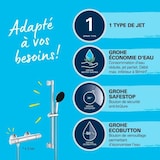 thumbnail of Ensemble de douche avec mitigeur thermostatique, pommeau 1 jet, barre 60cm et flexible - GROHE 34597001 - Economie d'eau - Chrom Grohe