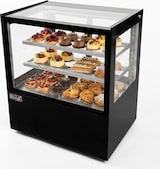 thumbnail of Romux® Kühlvitrine für Konditorei Quadratisch Tischgerät 2 Böden Schwarz 350 Liter Umluftkühlung | Kühlvitrine Gerade Glasscheiben
