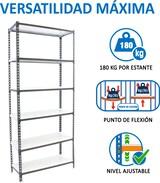thumbnail of SimonRack Estantería Metálica, 2500x900x400 mm, 6 Alturas, Bandeja Metal, 180 kg de Punto Flexión, Antracita/Blanco - Simonclick