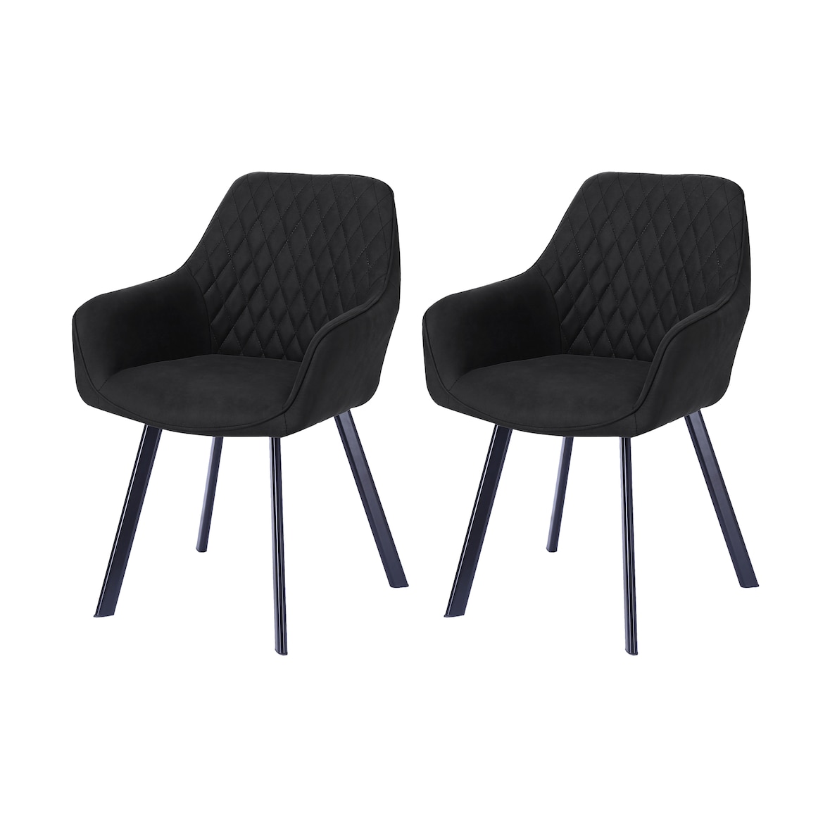 SalesFever Polsterstuhl 2er Set mit Armlehnen | Bezug Microfaser | Gestell Metall schwarz | Rautensteppung im Rückenbereich |anthrazit